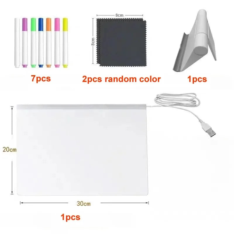 Magic Glow Kids Drawing Board: Reusable LCD Tablet with Night Light LED Note Board Erasable Light-Up Doodle Pad