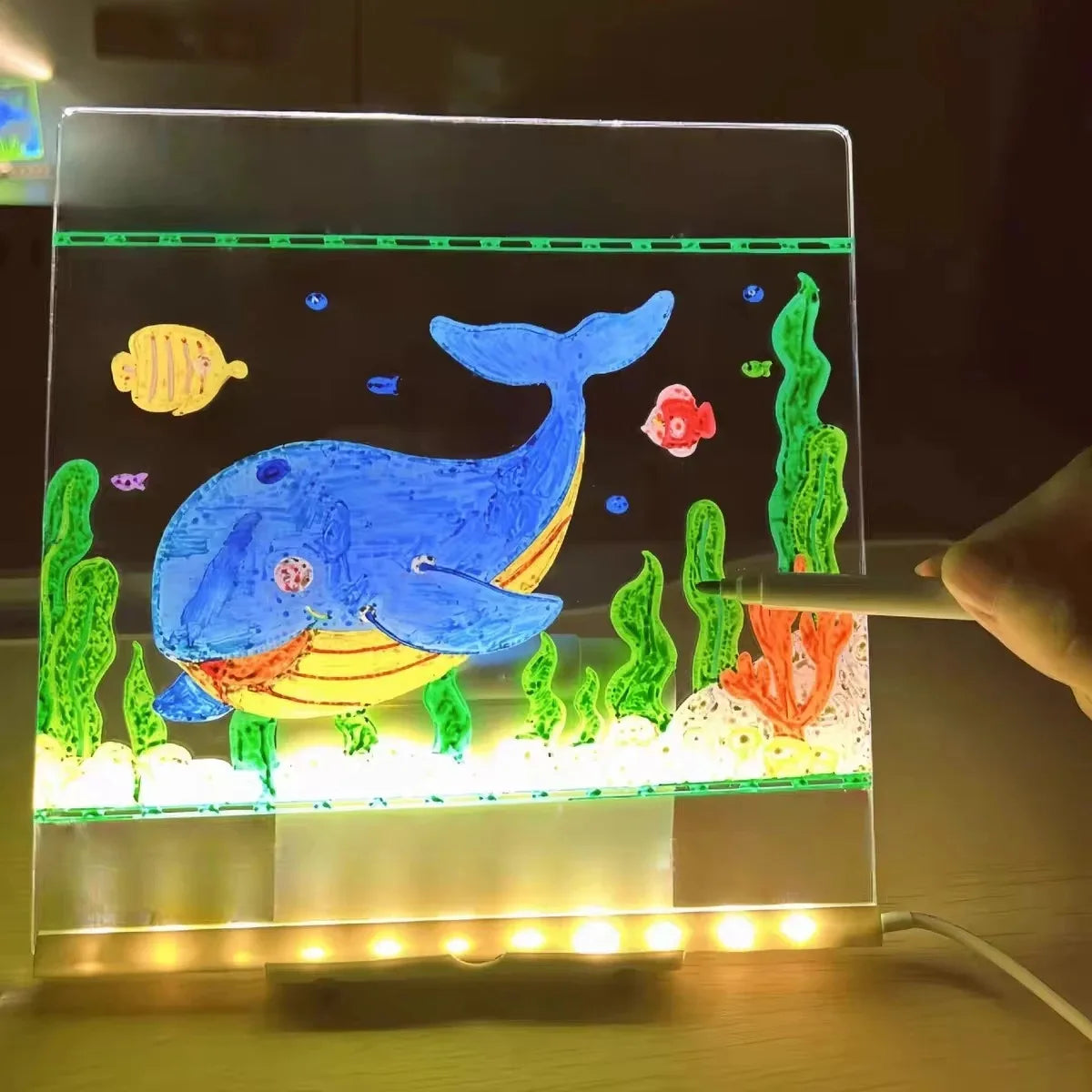Magic Glow Kids Drawing Board: Reusable LCD Tablet with Night Light LED Note Board Erasable Light-Up Doodle Pad