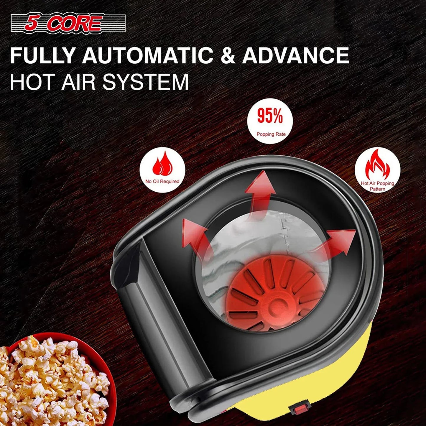 5Core 16-Cup Hot Air Popcorn Maker (Yellow)