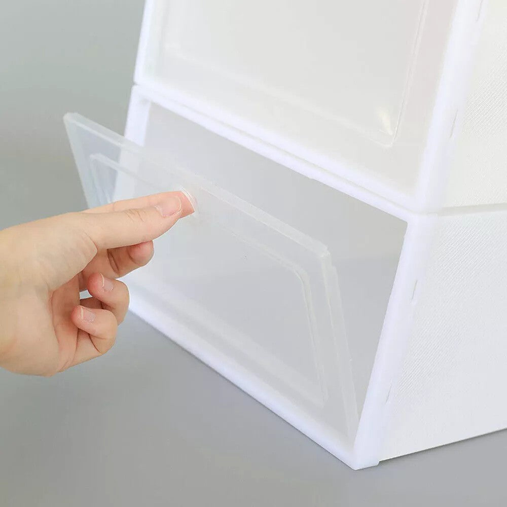 12X White Plastic Shoe Storage Boxes Drawer Stackable Foldable Durable Organiser