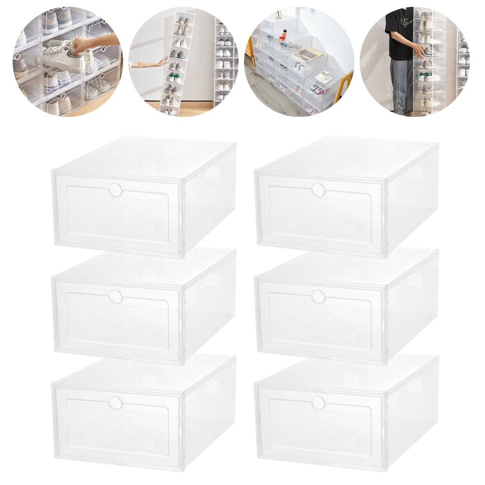 12X White Plastic Shoe Storage Boxes Drawer Stackable Foldable Durable Organiser