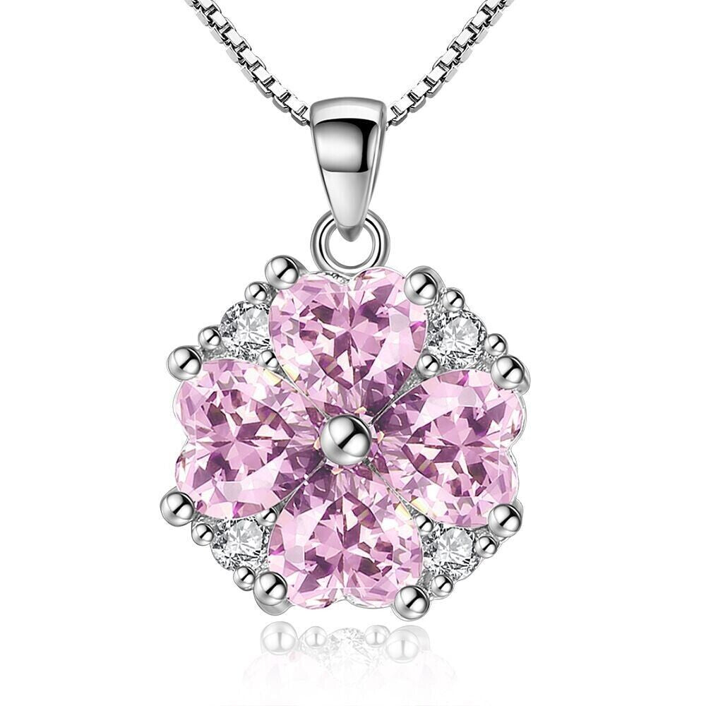 925 Silver Pink Crystal Heart Necklace