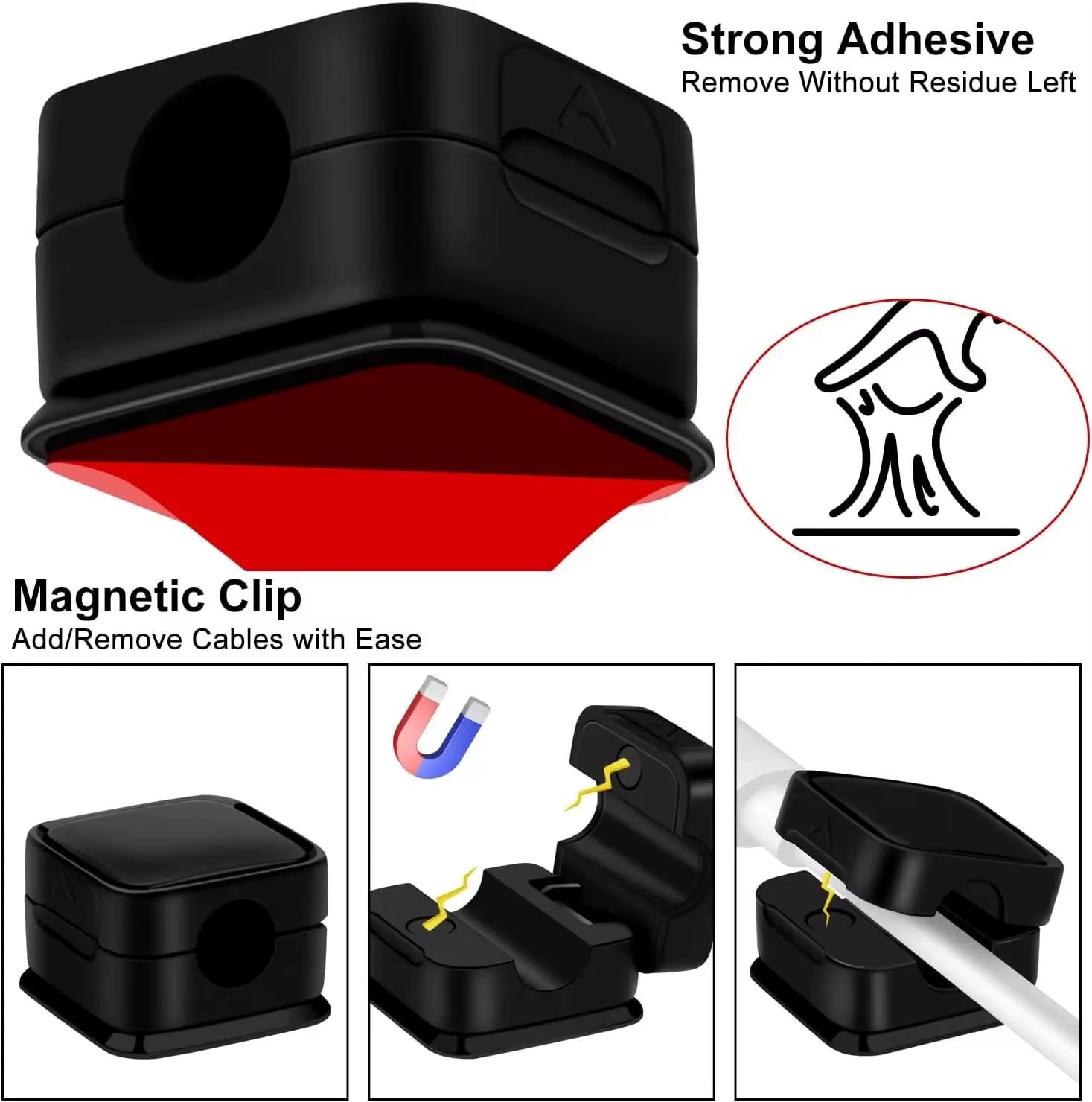 6Pcs Magnetic Cable Clip Cable Smooth Adjustable Cord Holder under Desk Cable Management Wire Keeper Cable Organizer Line Holder