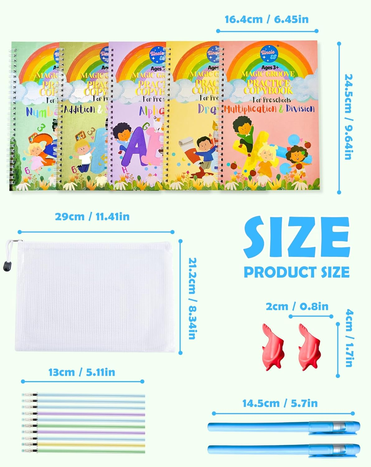 Magic Trace Learning Kit for Kids Ages 3-8 | Reusable Handwriting Workbook Set with Disappearing Ink Pens, Grooved Tracing Books, Math & Drawing Activities