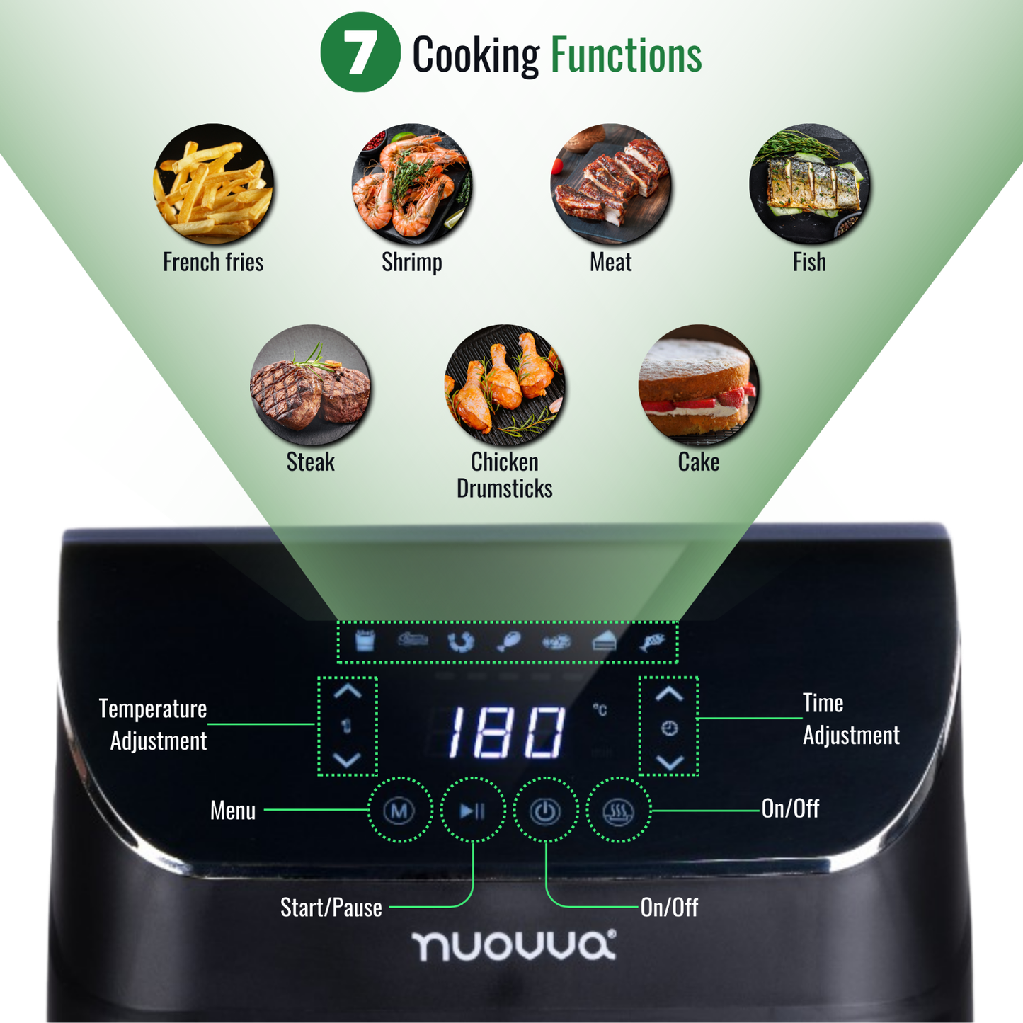 4L Dual Compartment Air Fryer Oven, 10 Presets, 1350W, Touchscreen - by Nuovva