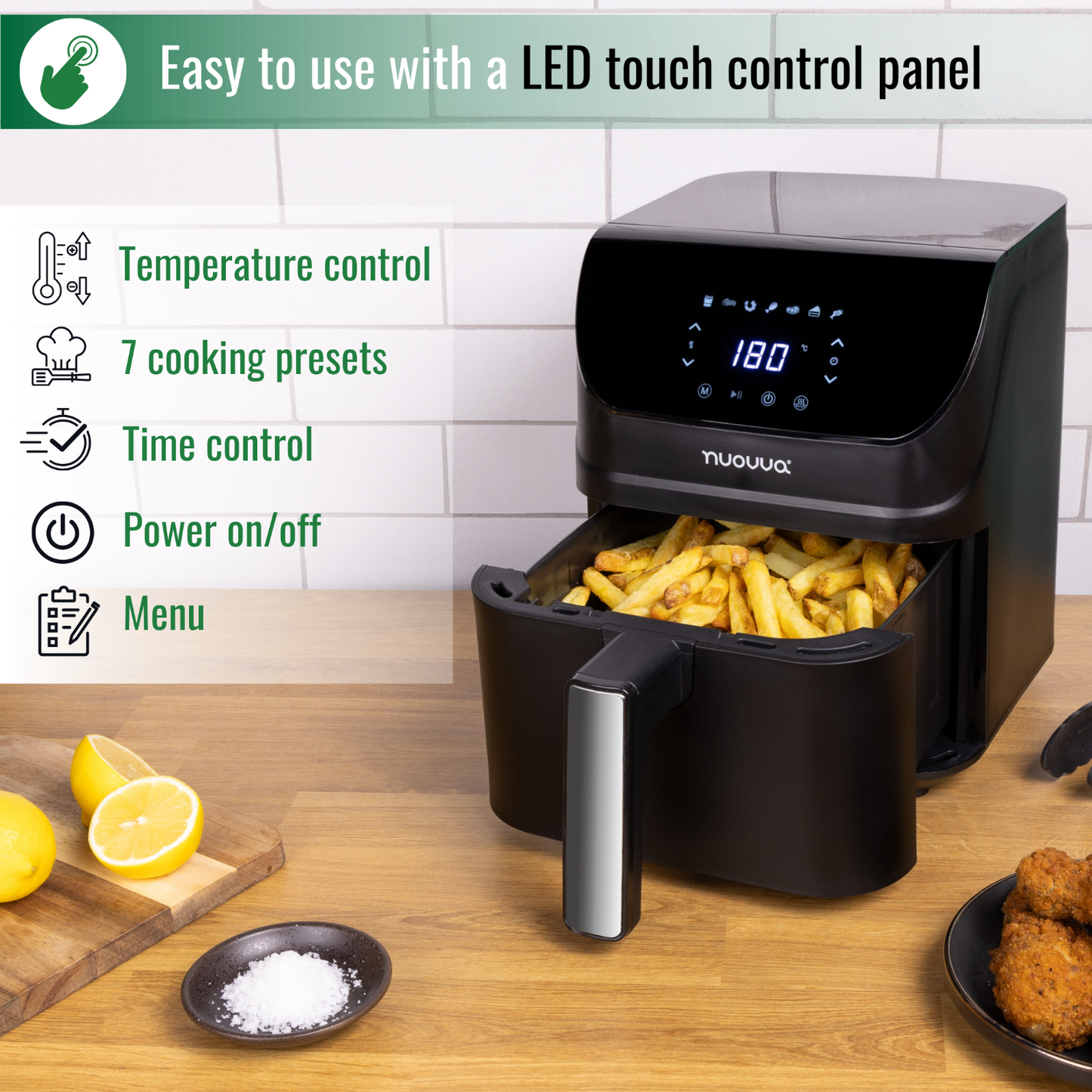 4L Dual Compartment Air Fryer Oven, 10 Presets, 1350W, Touchscreen - by Nuovva