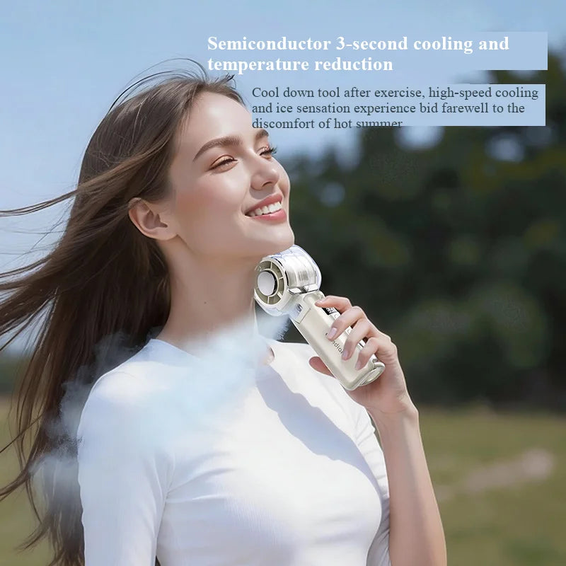 2026 New High-Speed Fan Desktop Folding Digital Display Neck-Hanging Ice Spray Humidifying Mini Handheld Small Fan Cool Stuff