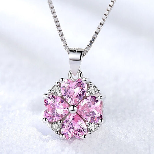 925 Silver Pink Crystal Heart Necklace