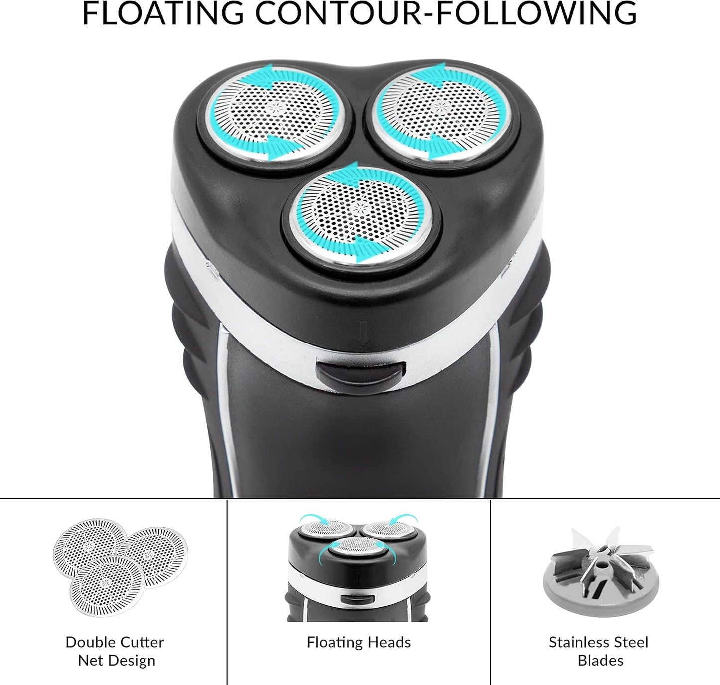 Men’s Electric Shaver – 3 Rotary Heads, Ergonomic, Cordless & Rechargeable