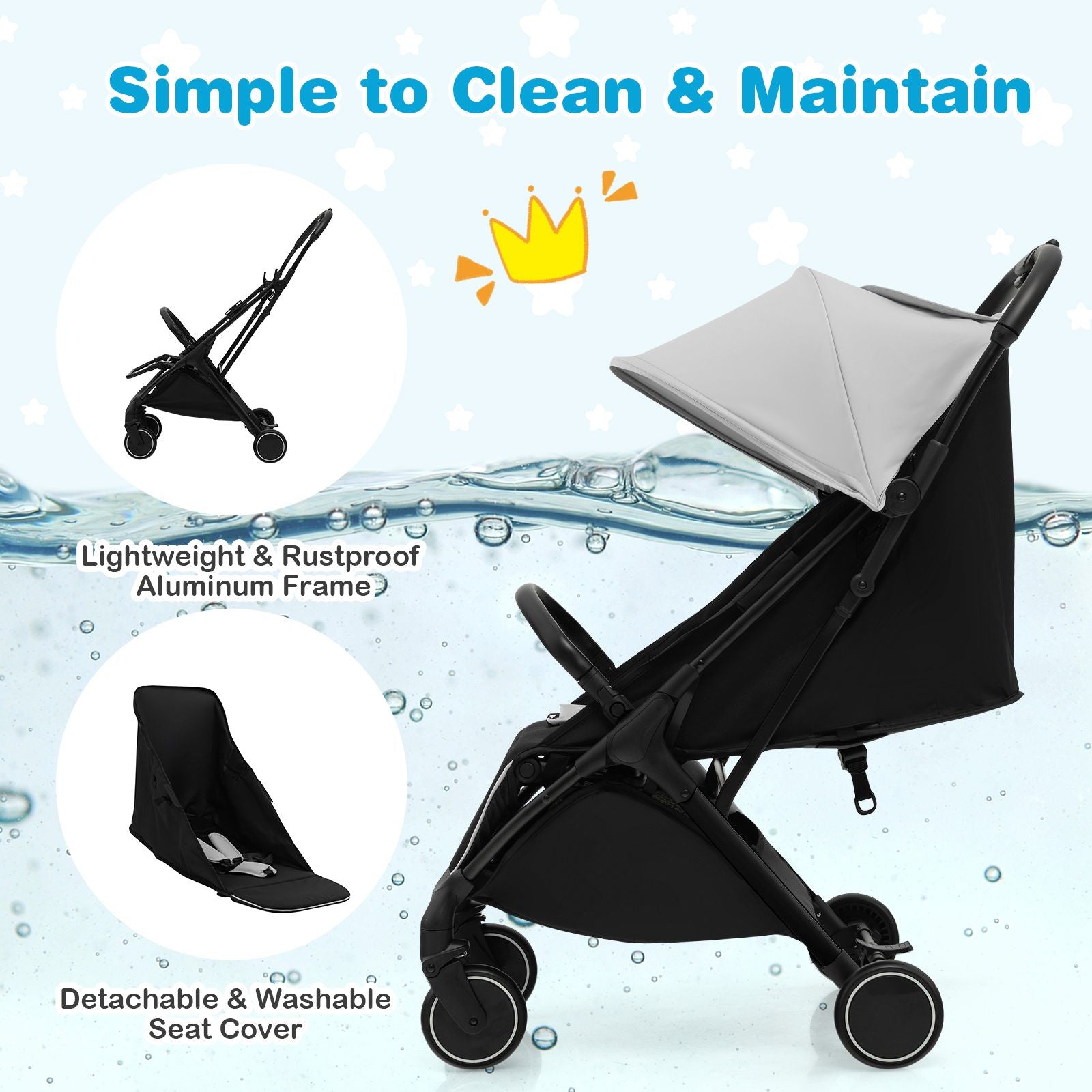 Lightweight Baby Stroller – Detachable Seat Cover