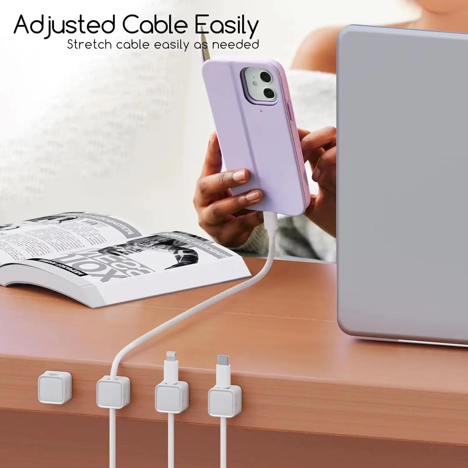 6Pcs Magnetic Cable Clip Cable Smooth Adjustable Cord Holder under Desk Cable Management Wire Keeper Cable Organizer Line Holder