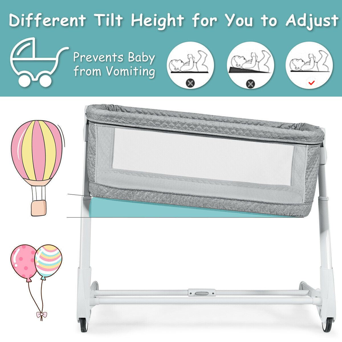 Baby Bedside Cot – Breathable Mesh & Washable Mattress