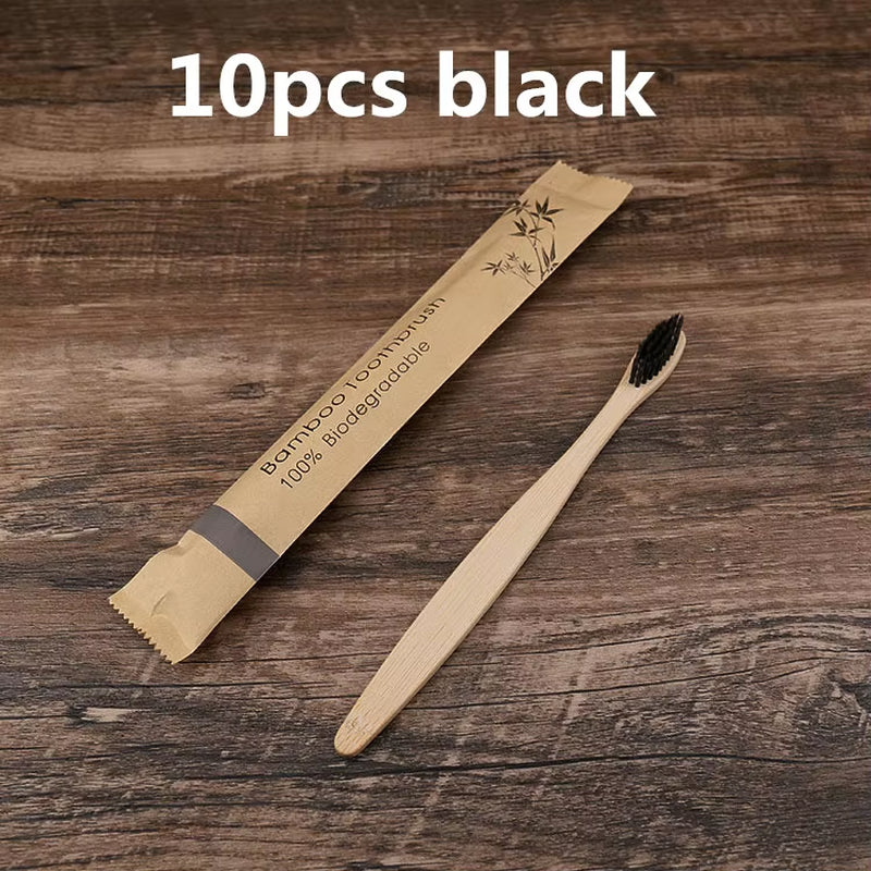 New Style Eco Friendly Toothbrush Bamboo Resuable Toothbrushes Portable Adult Wooden Soft Tooth Brush for Home Travel Hotel Use