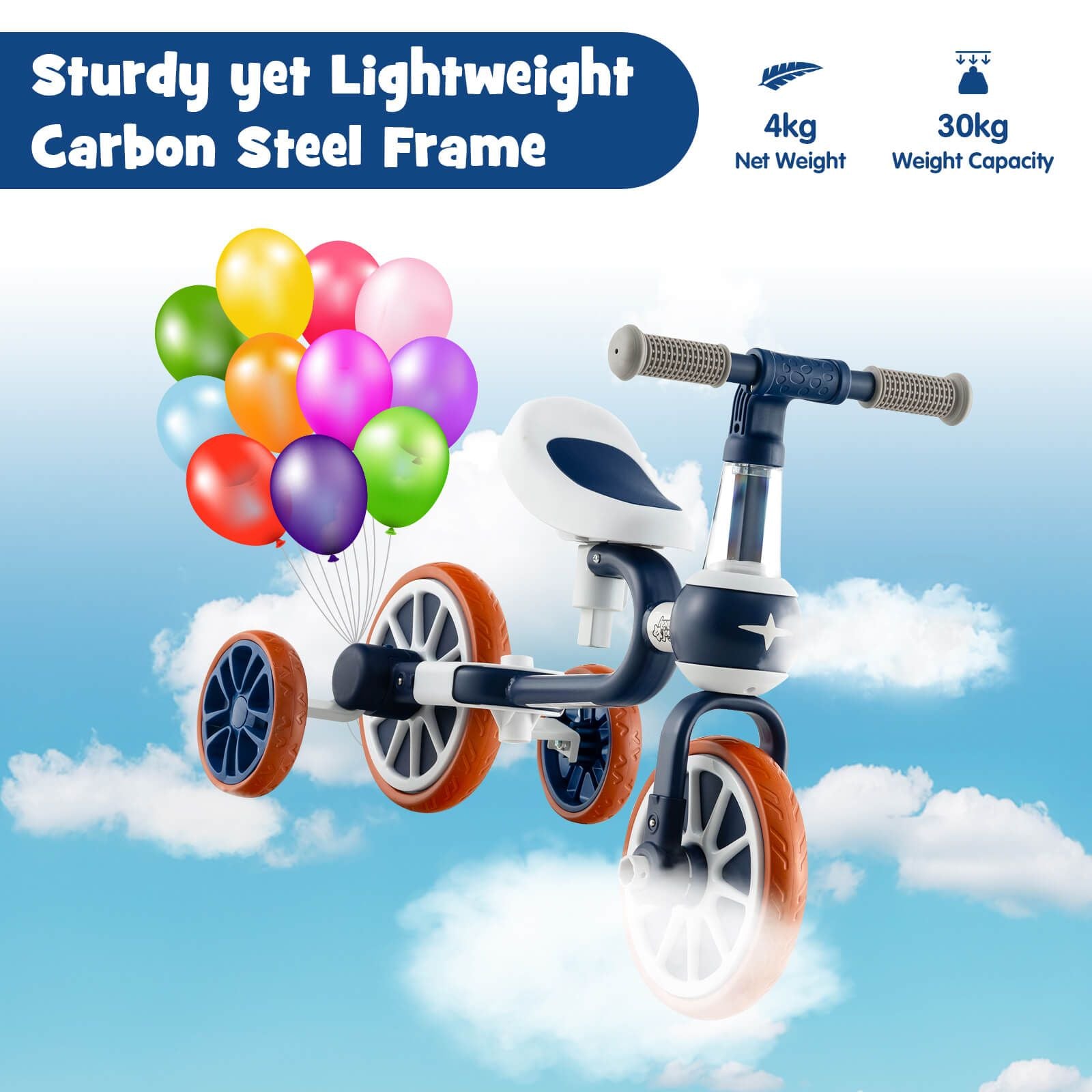 4-in-1 Kids Balance Trike – Adjustable Push Handle