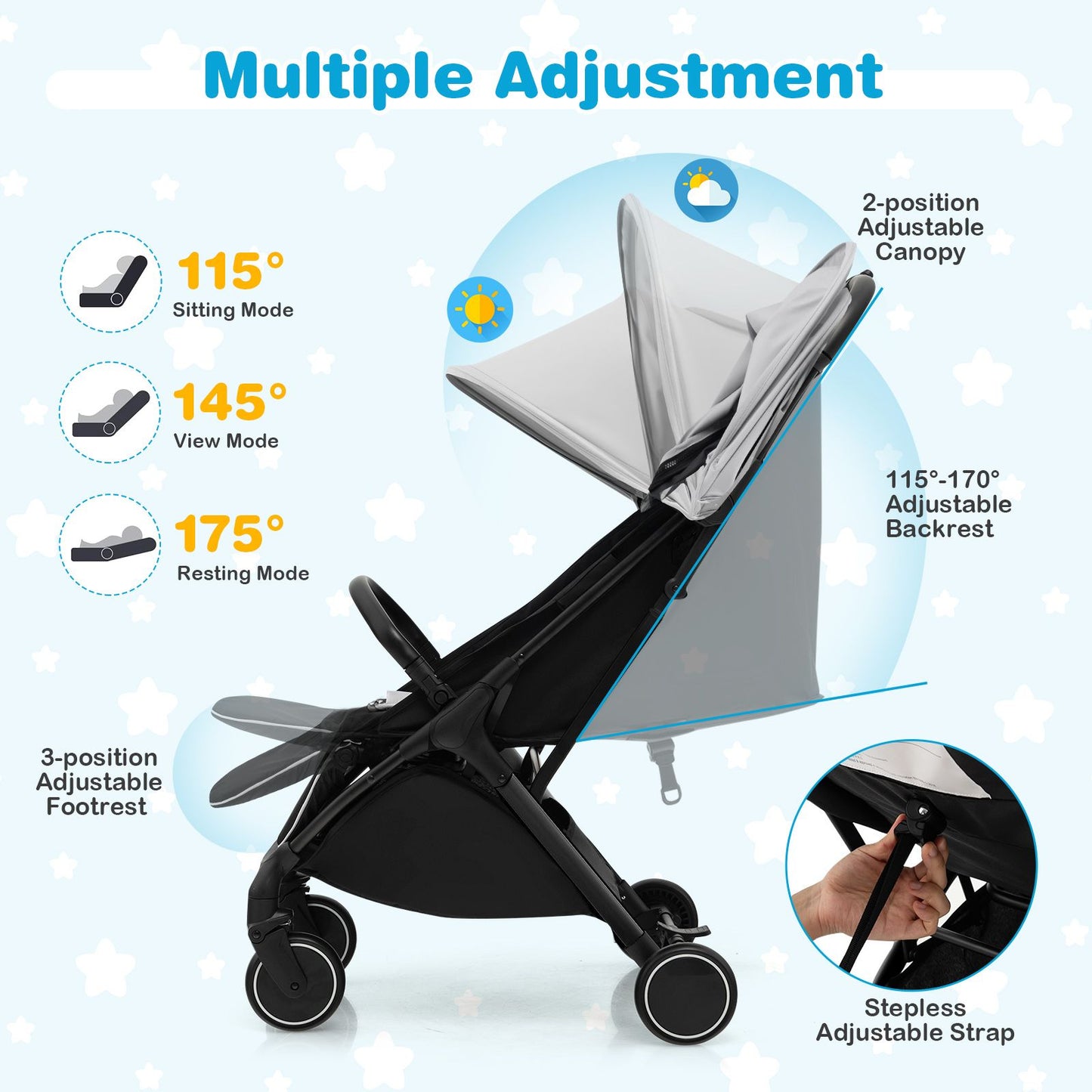 Lightweight Baby Stroller – Detachable Seat Cover