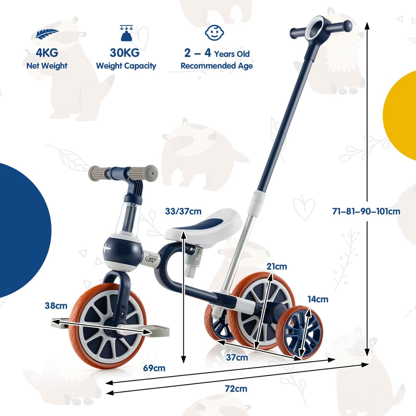4-in-1 Kids Balance Trike – Adjustable Push Handle