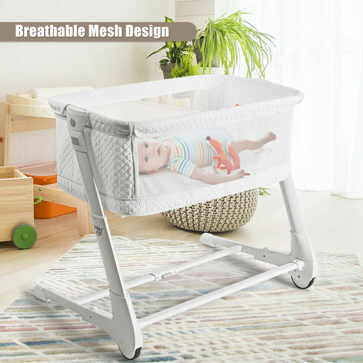 Baby Bedside Cot – Breathable Mesh & Washable Mattress
