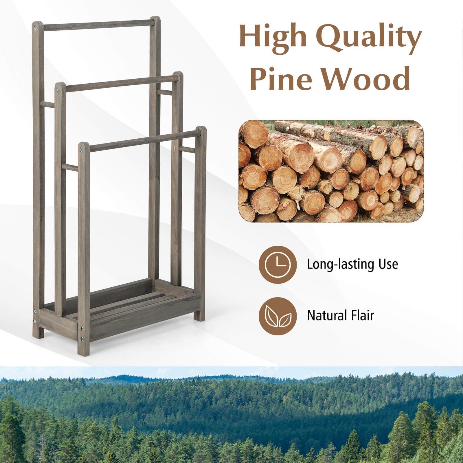 Freestanding Wood Towel Rack with Shelf