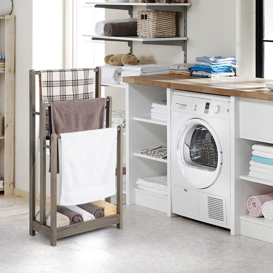Freestanding Wood Towel Rack with Shelf