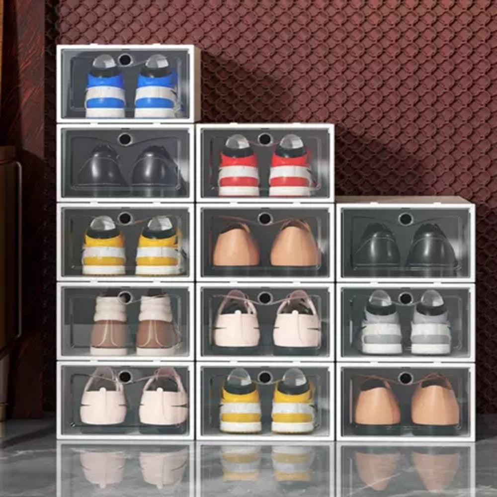 12X White Plastic Shoe Storage Boxes Drawer Stackable Foldable Durable Organiser