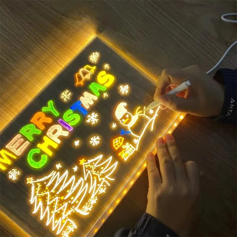 Magic Glow Kids Drawing Board: Reusable LCD Tablet with Night Light LED Note Board Erasable Light-Up Doodle Pad