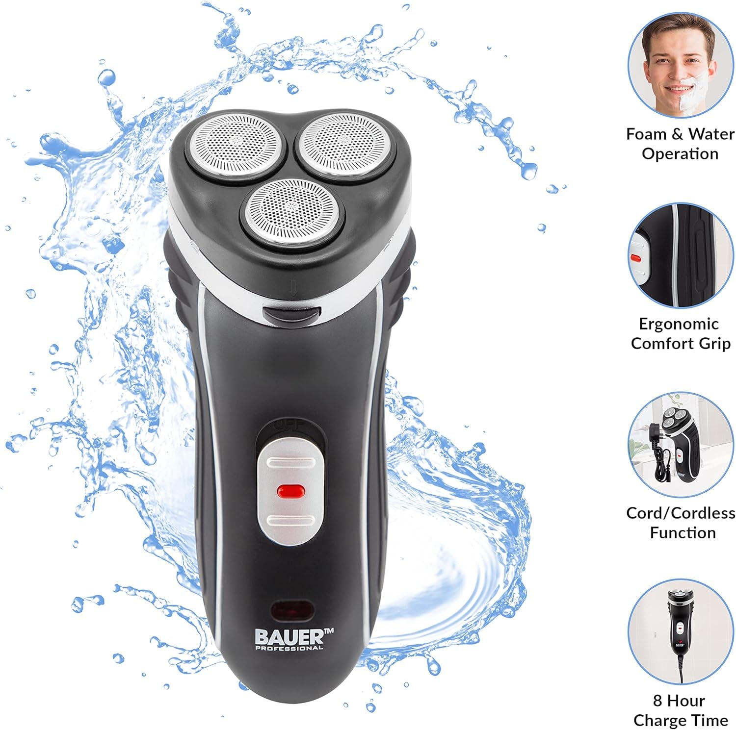 Men’s Electric Shaver – 3 Rotary Heads, Ergonomic, Cordless & Rechargeable