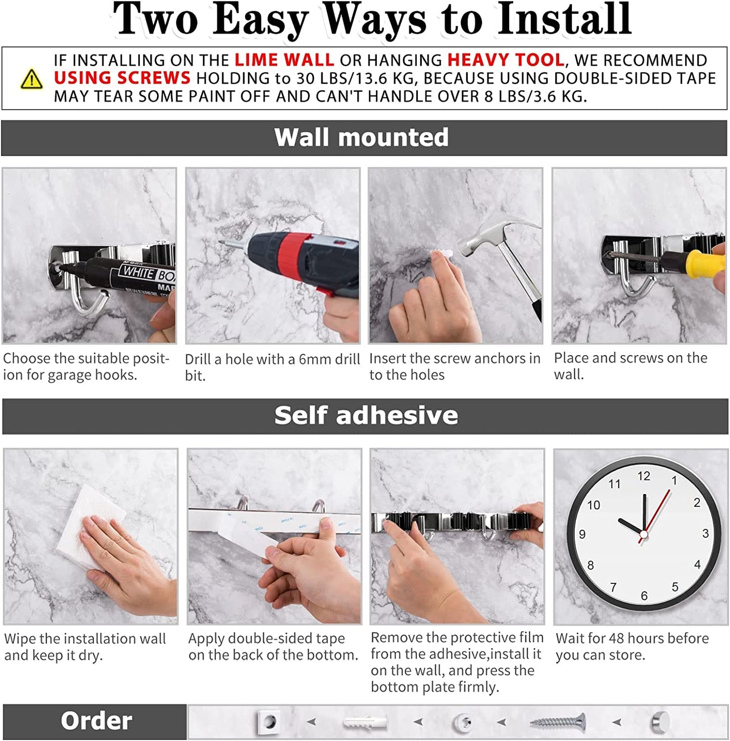 5-Holder Wall-Mounted Broom & Mop Organizer