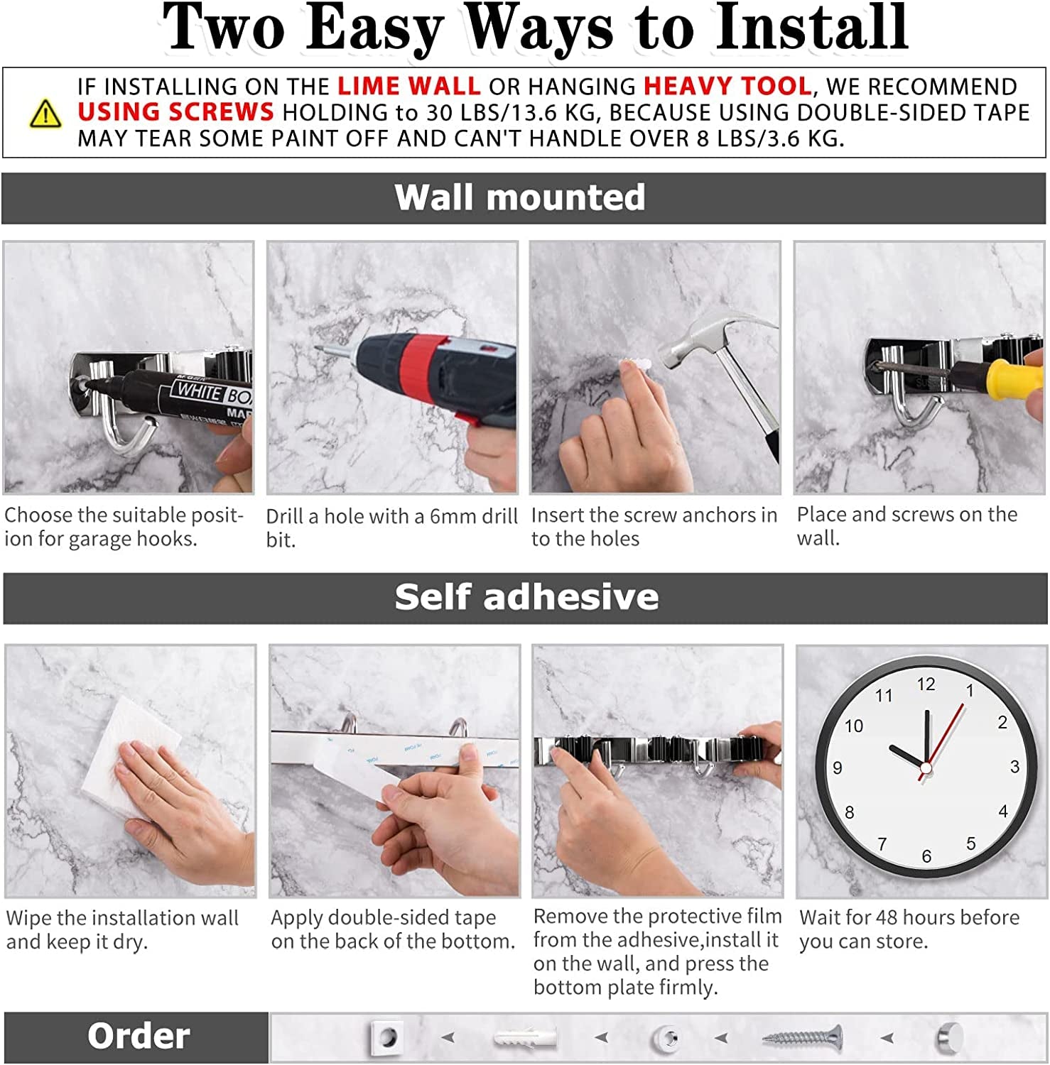 5-Holder Wall-Mounted Broom & Mop Organizer
