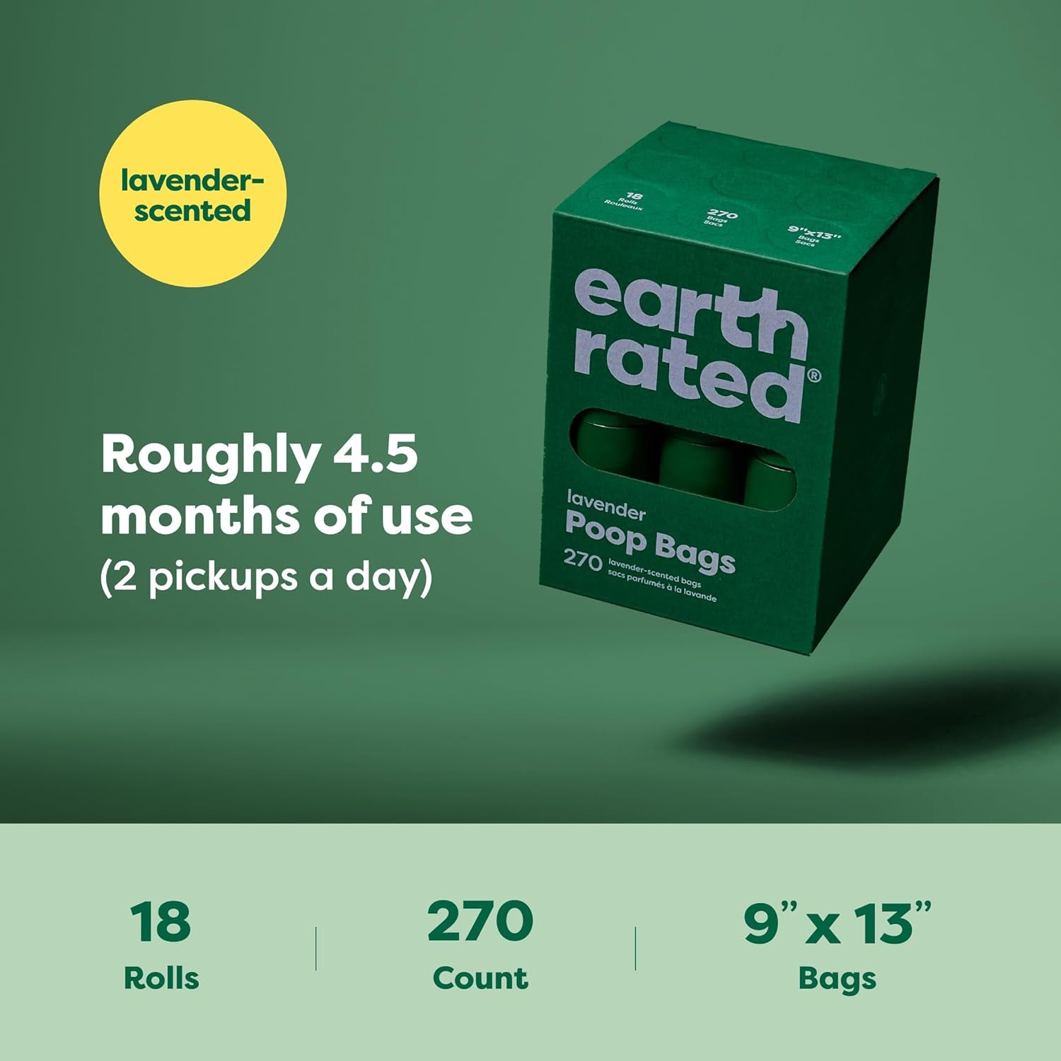 Dog Poo Bags - 270 Lavender Scented Refill Rolls - Extra Thick & Guaranteed Leak-Proof - Made from 65% Recycled Plastic
