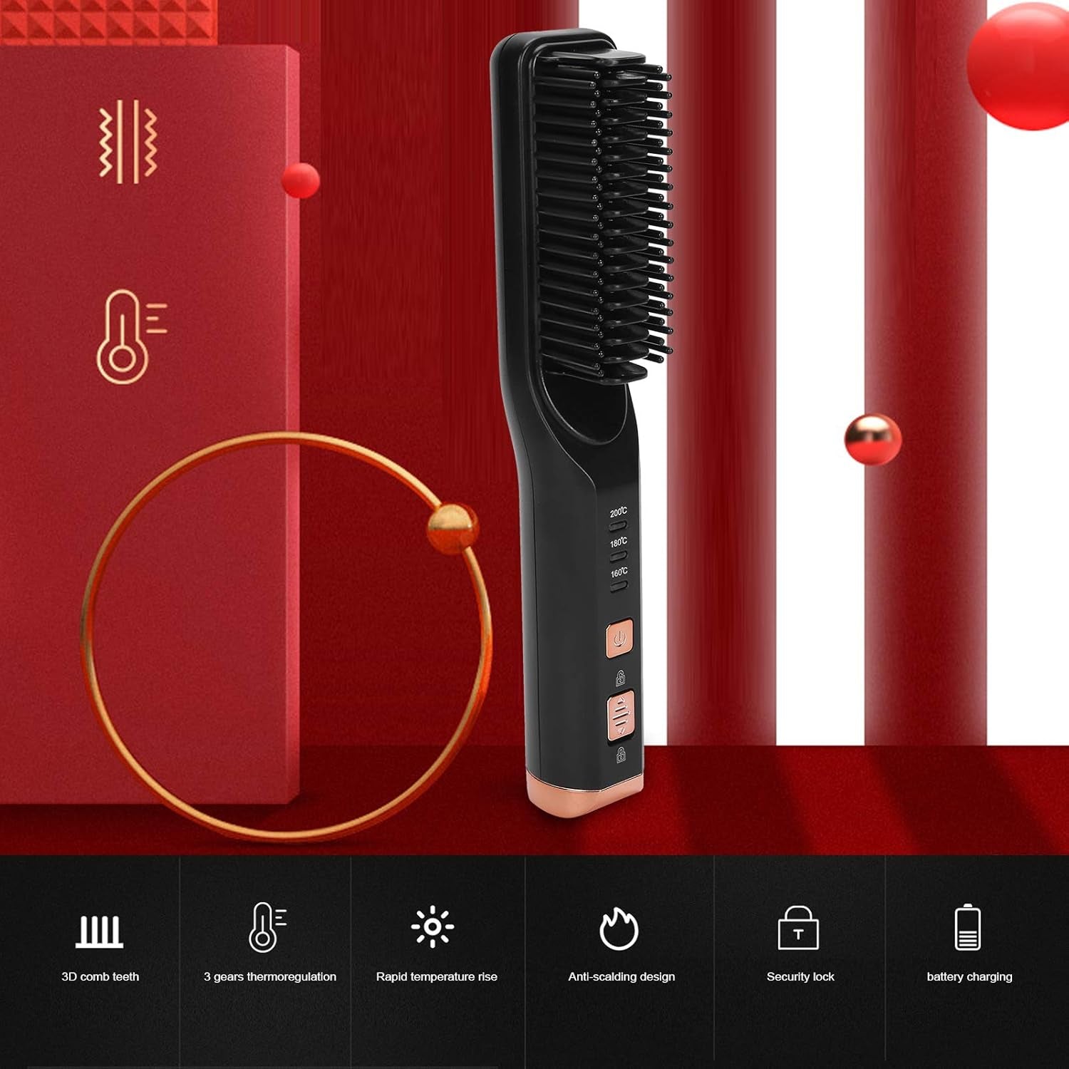 USB Hair Straightening Comb – 3 Temp Settings