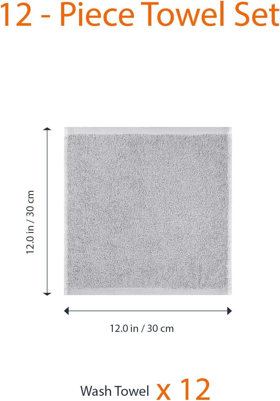 12-Pack Cotton Face Towels – Grey