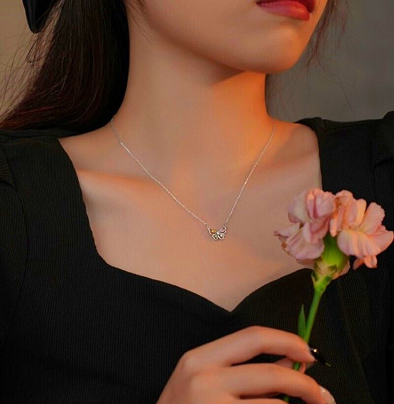 925 Silver Crystal Butterfly Necklace