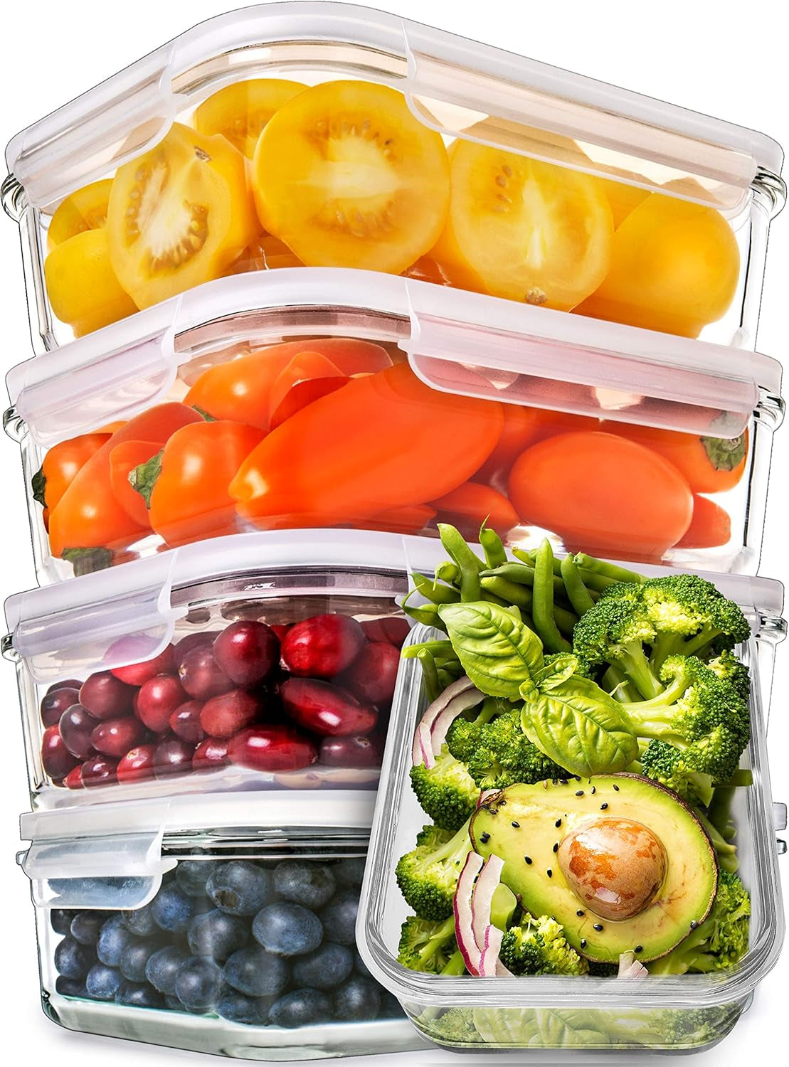 5-Pack Airtight Glass Meal Prep Containers (880ml) – Leakproof & Reusable