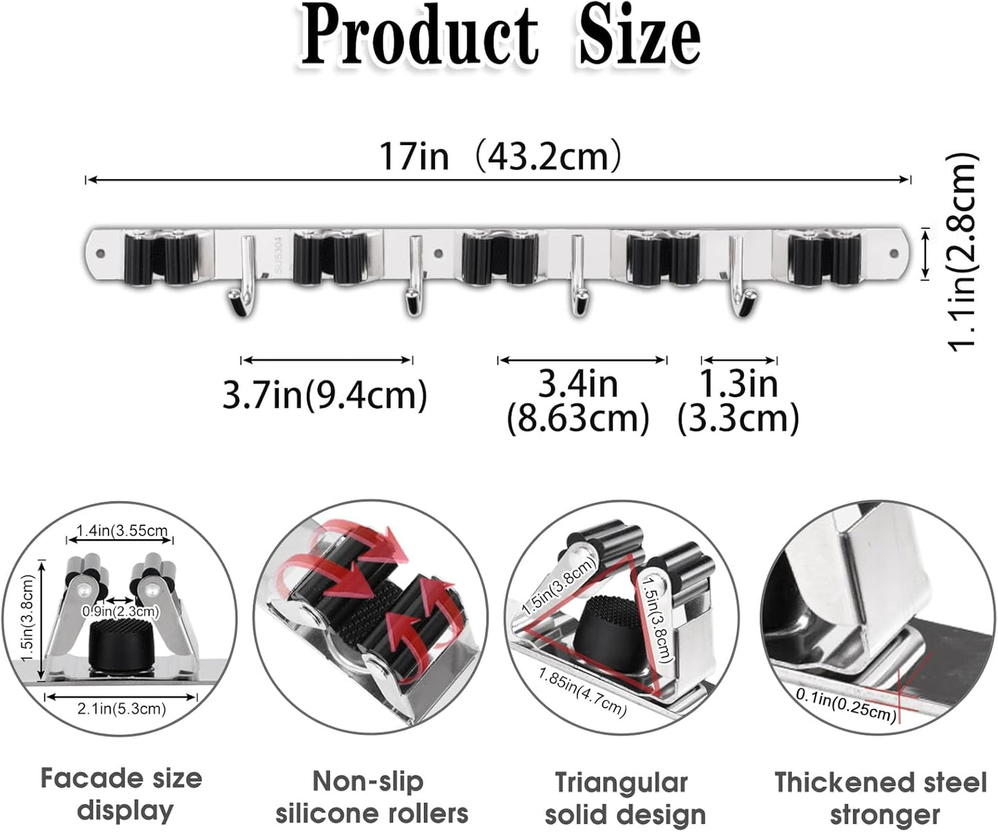5-Holder Wall-Mounted Broom & Mop Organizer