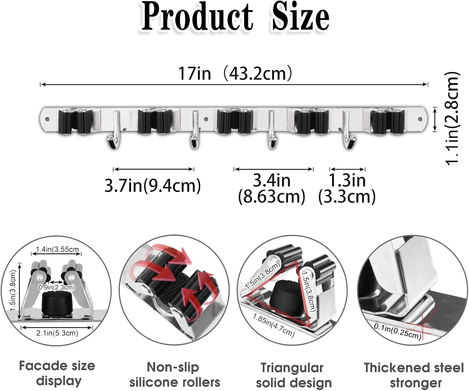 5-Holder Wall-Mounted Broom & Mop Organizer