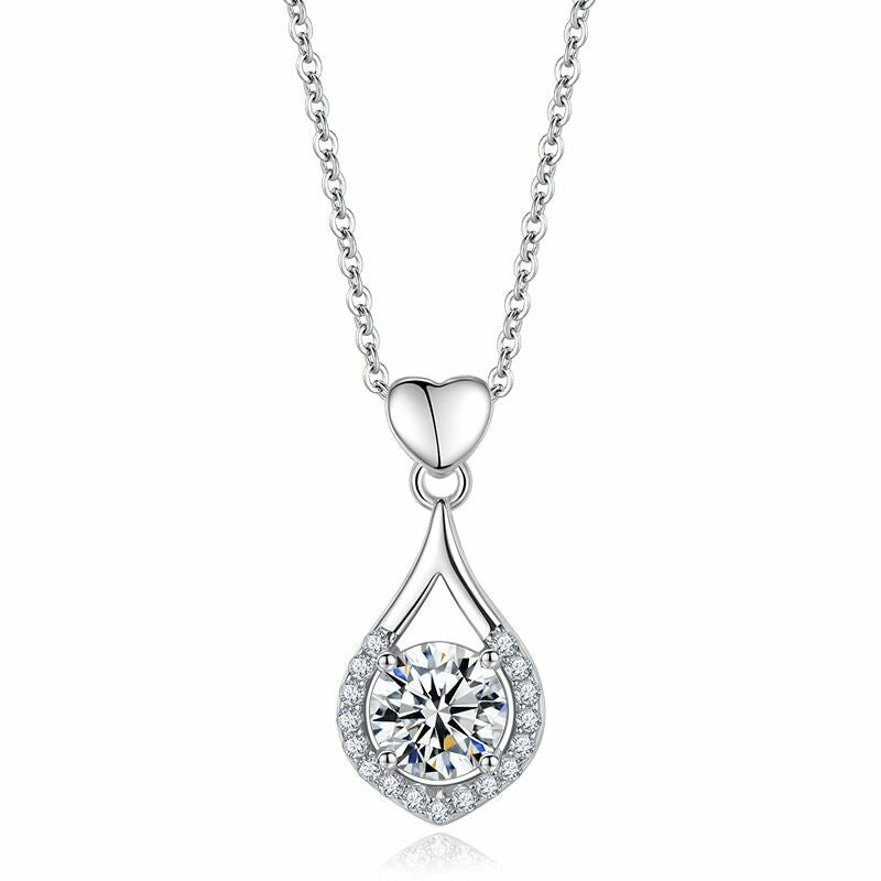 925 Silver Crystal Water Drop Heart Necklace