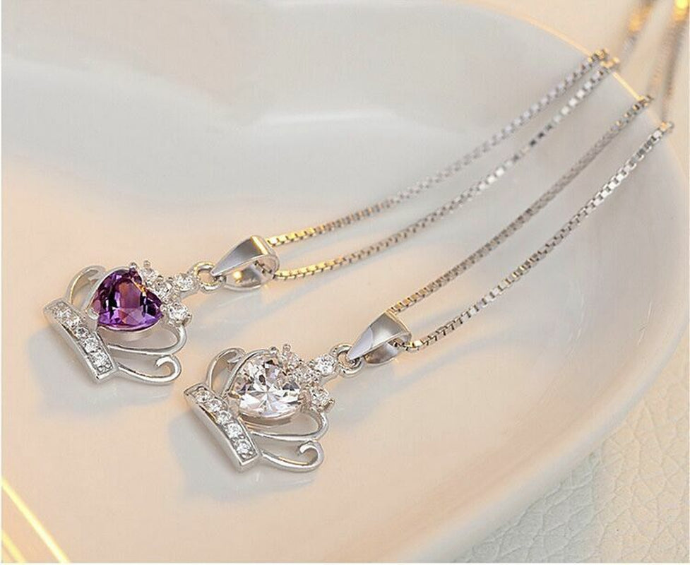 925 Silver Crystal Crown Necklace