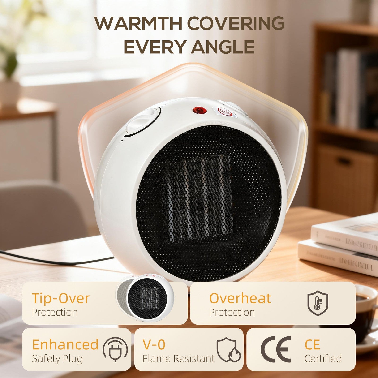 Small Space Heater, Table Top Ceramic Heater W/ 3 Heating Mode, 900W/1500W