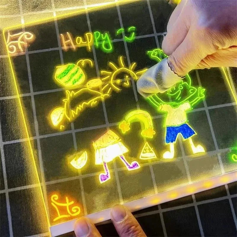 Magic Glow Kids Drawing Board: Reusable LCD Tablet with Night Light LED Note Board Erasable Light-Up Doodle Pad